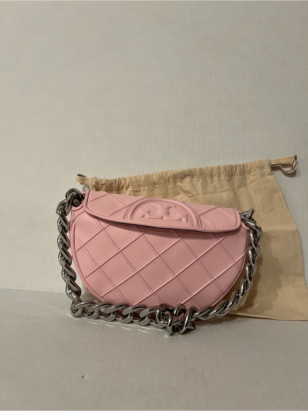 Tory Burch Fleming Soft Mini Crescent Bag in Pink Plié